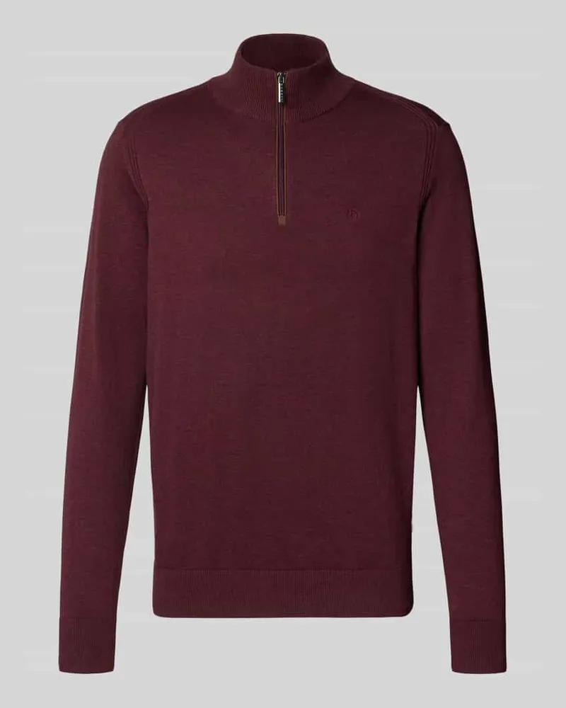 Bugatti Regular Fit Strickpullover aus reiner Baumwolle mit Troyer-Kragen Bordeaux