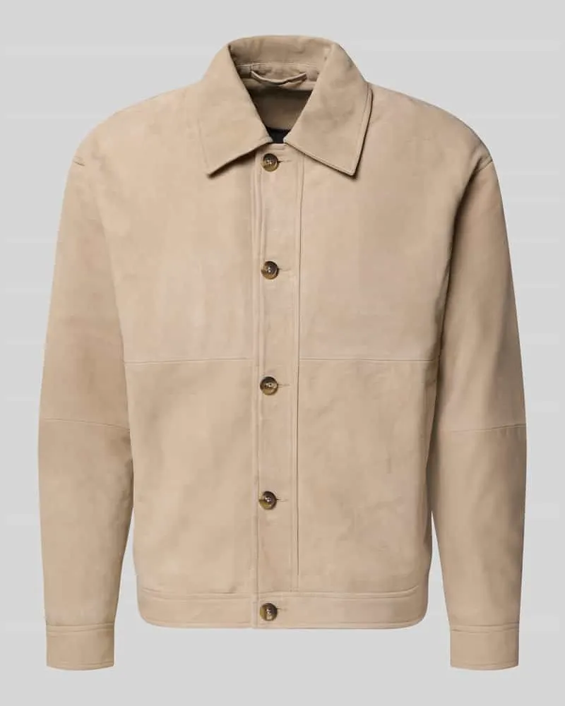 Selected Homme Regular Fit Lederjacke aus echtem Ziegen-Velours Modell 'LANCE Sand
