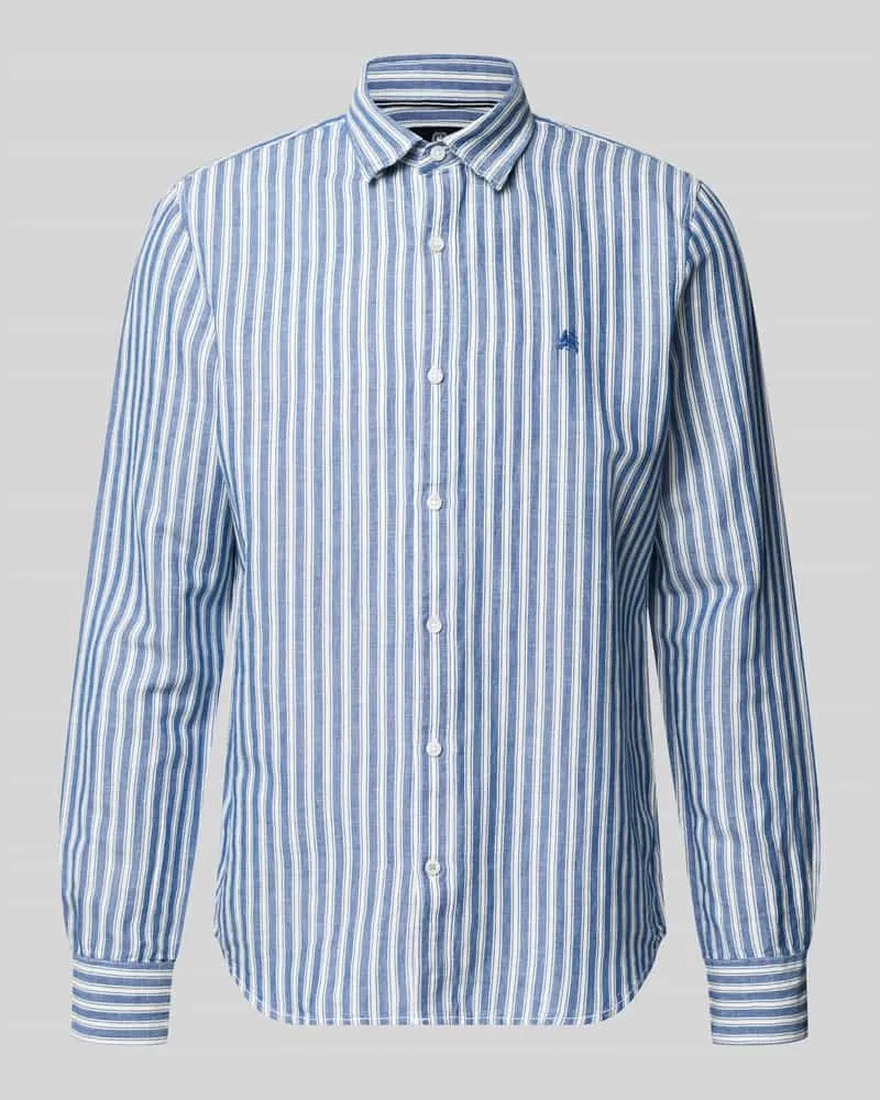 Lerros Regular Fit Freizeithemd aus Leinen-Mix mit Kentkragen Marine