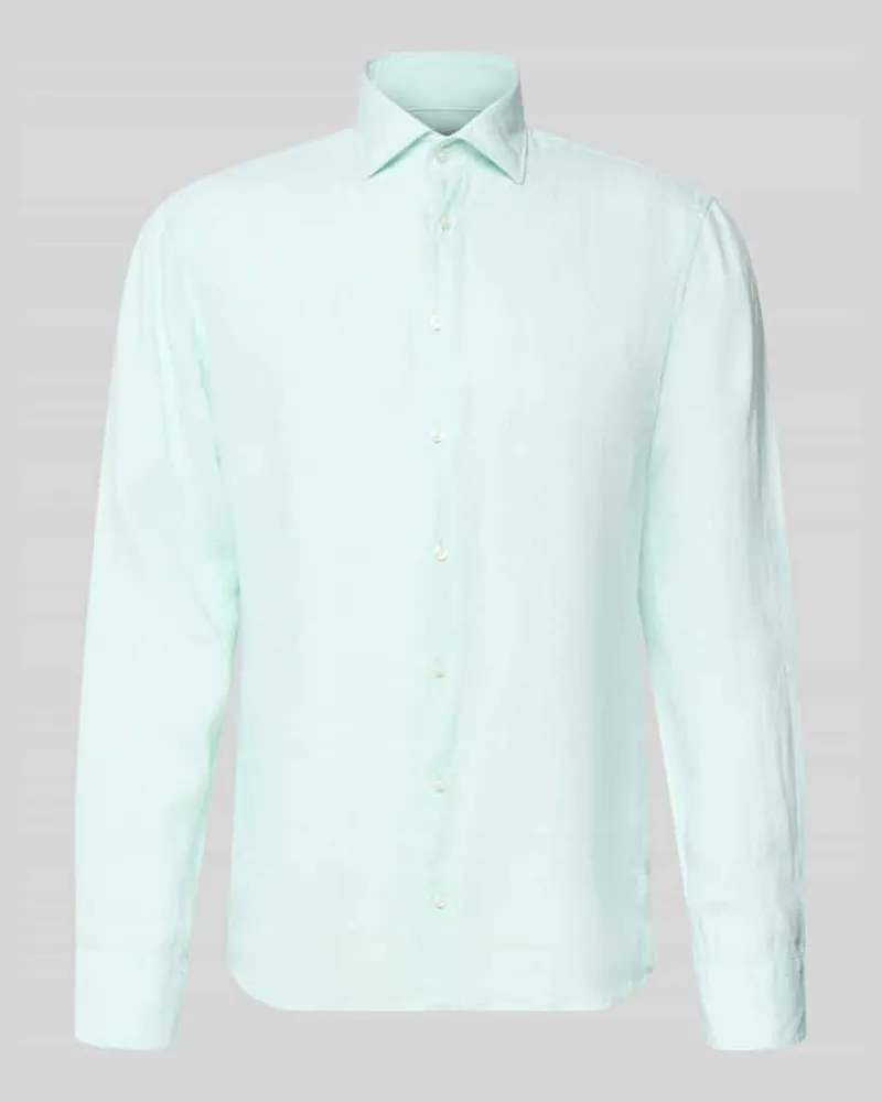 Seidensticker Regular Fit Business-Hemd aus Leinen mit Kentkragen Gruen