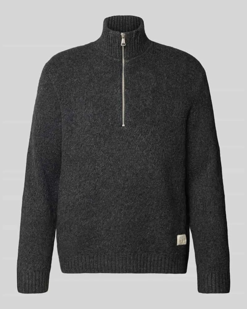Jack & Jones Relaxed Fit Strickpullover aus elastischem Woll-Mix Dunkelgrau