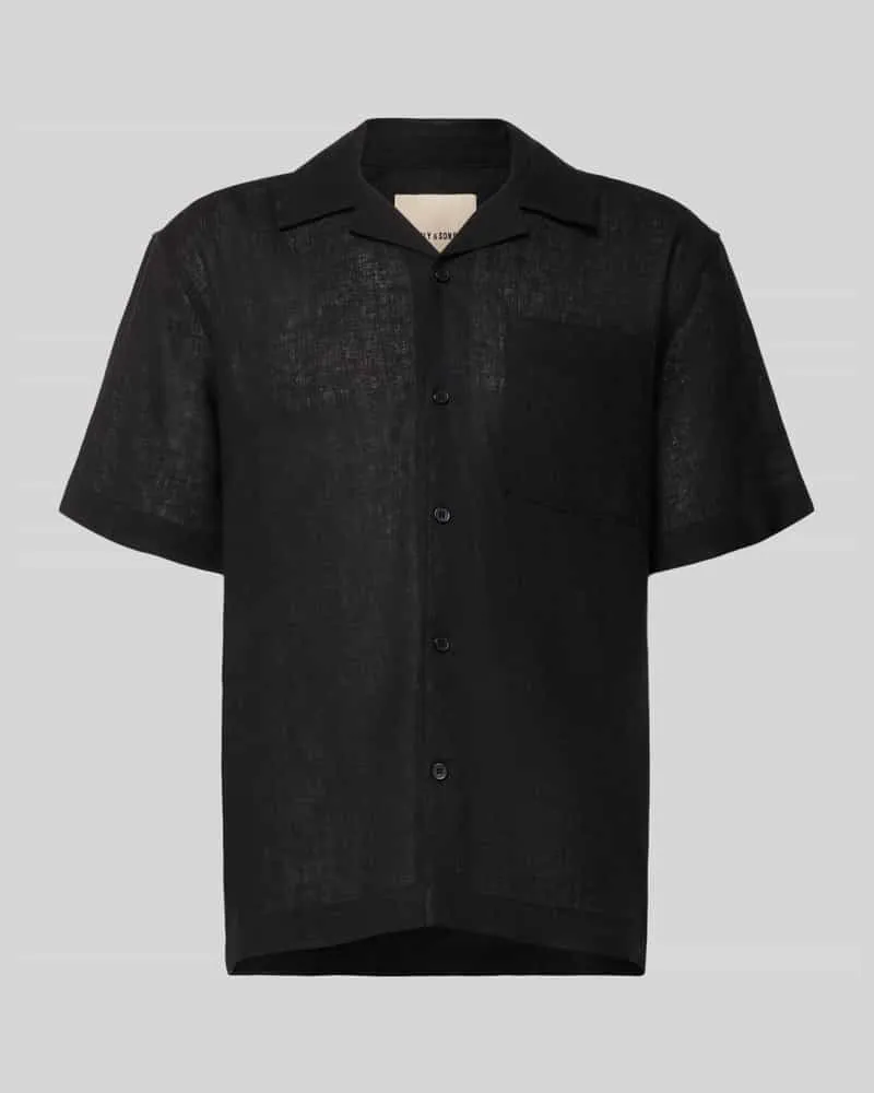 Only & Sons Relaxed Fit Freizeithemd aus Leinen-Viskose-Mix Modell 'LAURENCE Black