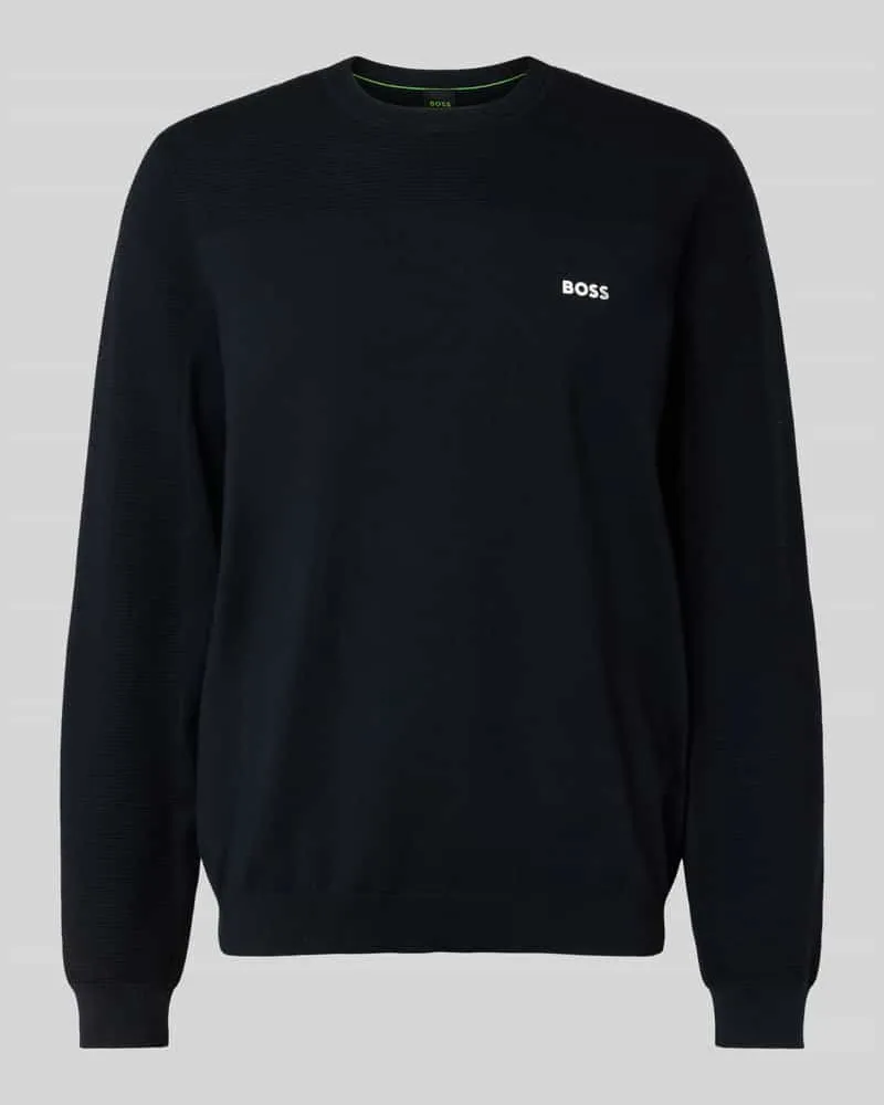 HUGO BOSS Regular Fit Strickpullover mit Woll-Anteil Modell 'MOMENTUM Dunkelblau