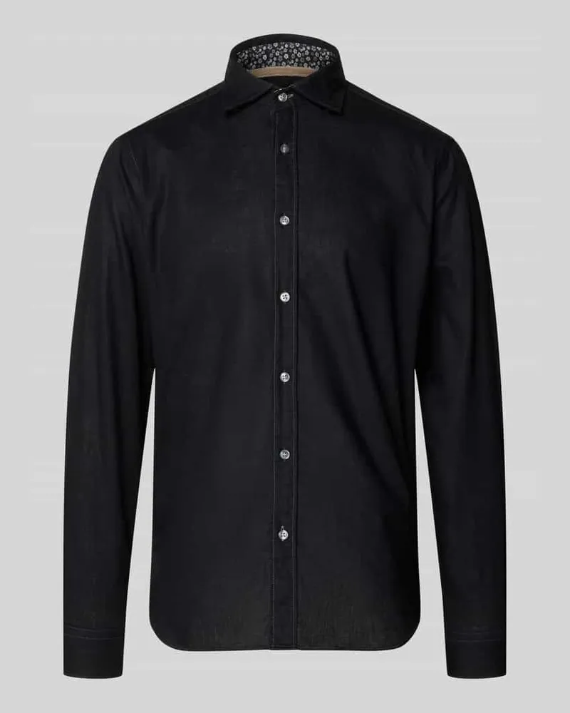 FIL NOIR Regular Fit Business-Hemd aus Leinen-Baumwoll-Mix Modell 'ROMA Black