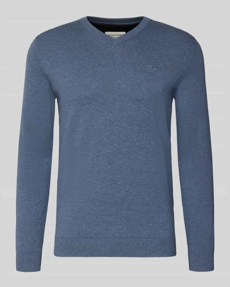 Tom Tailor Regular Fit Strickpullover aus reiner Baumwolle mit V-Ausschnitt Rauchblau