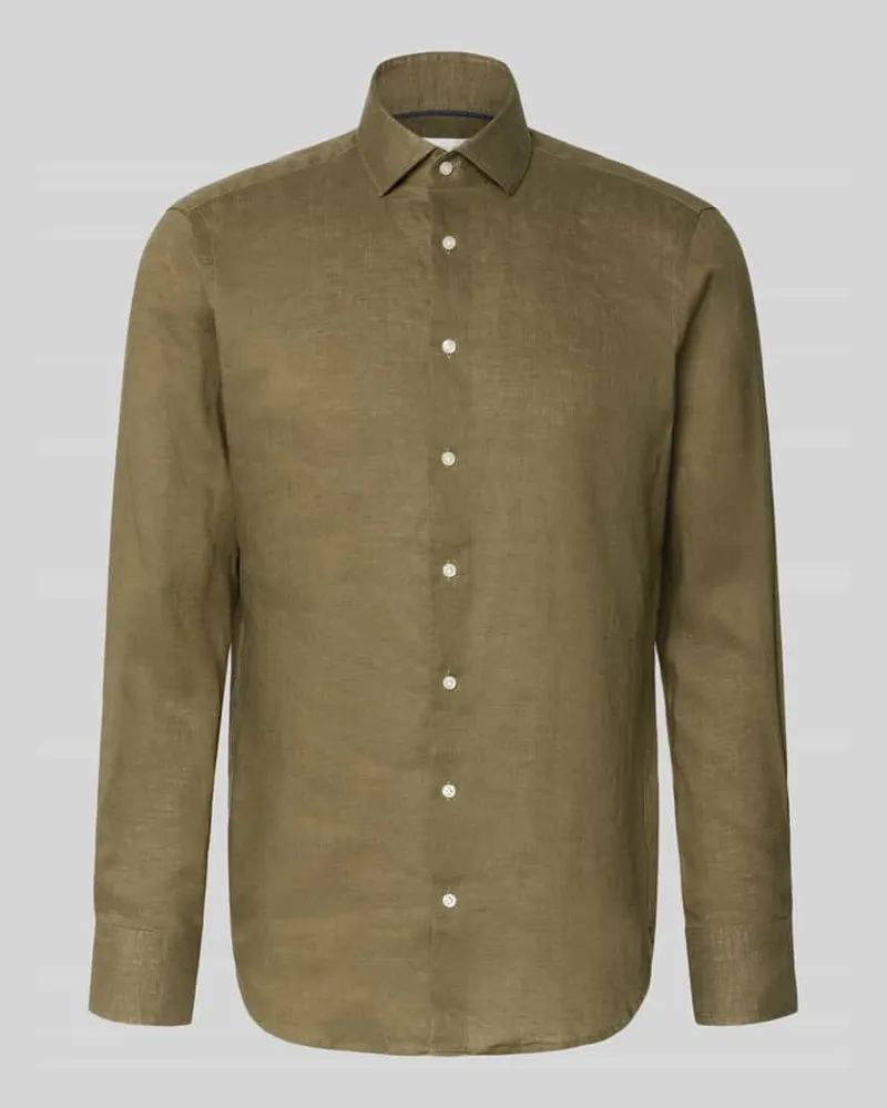 Christian Berg Regular Fit Leinenhemd mit Kentkragen Gruen
