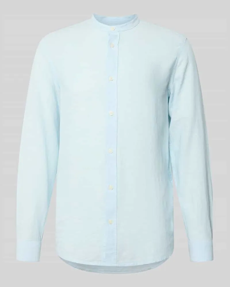 Only & Sons Slim Fit Freizeithemd aus Baumwoll-Leinen-Mix Modell 'CAIDEN Hellblau