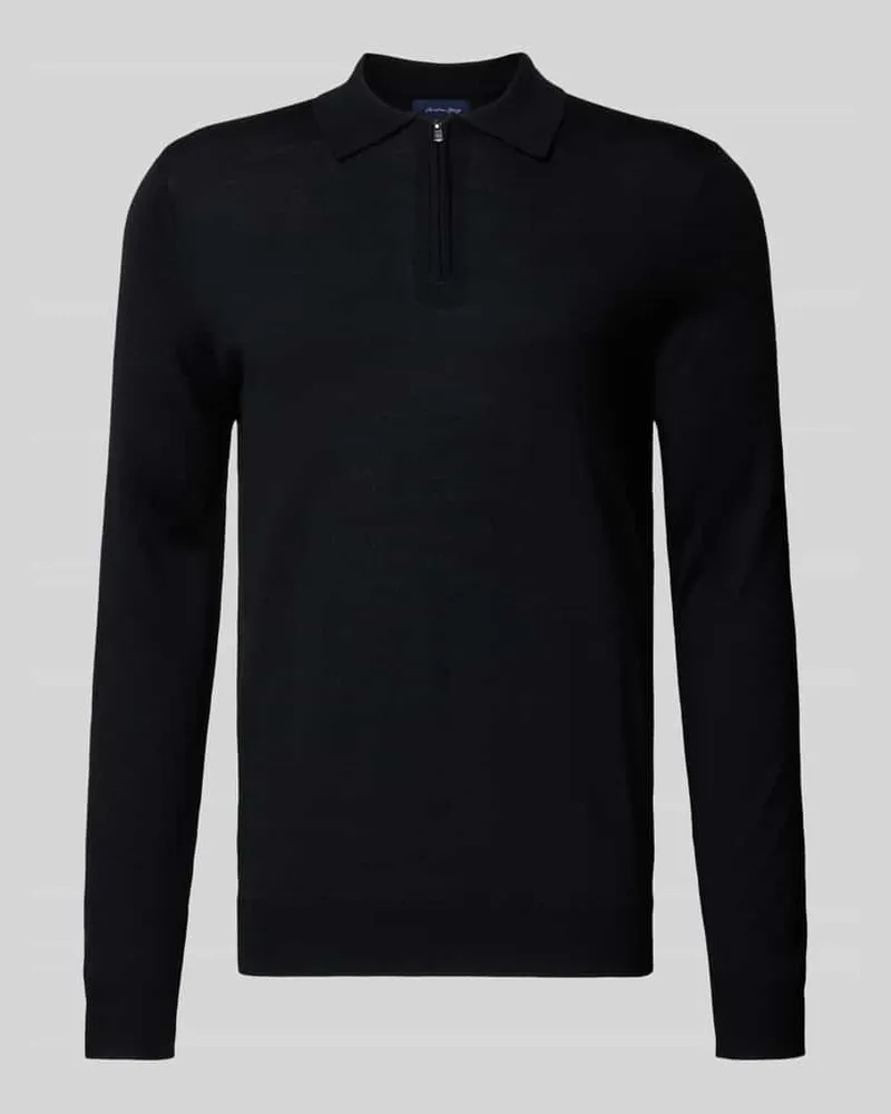 Christian Berg Strickpullover aus Merino-Mix mit Umlegekragen Black