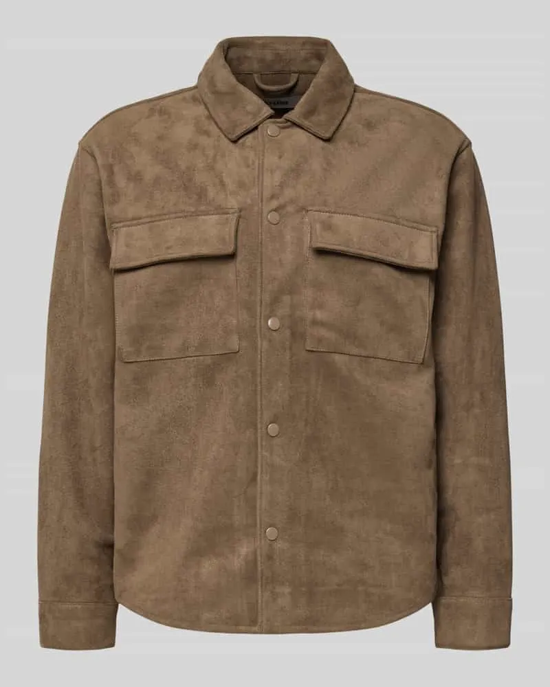 Only & Sons Regular Fit Jacke in Velourslederoptik mit Brustpattentaschen Modell 'RAVI Khaki