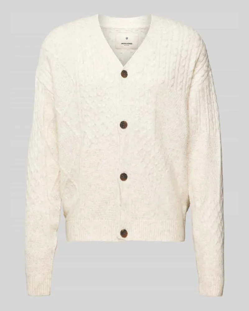 Jack & Jones Strickjacke mit Zopfmuster Modell 'MARKUS Offwhite