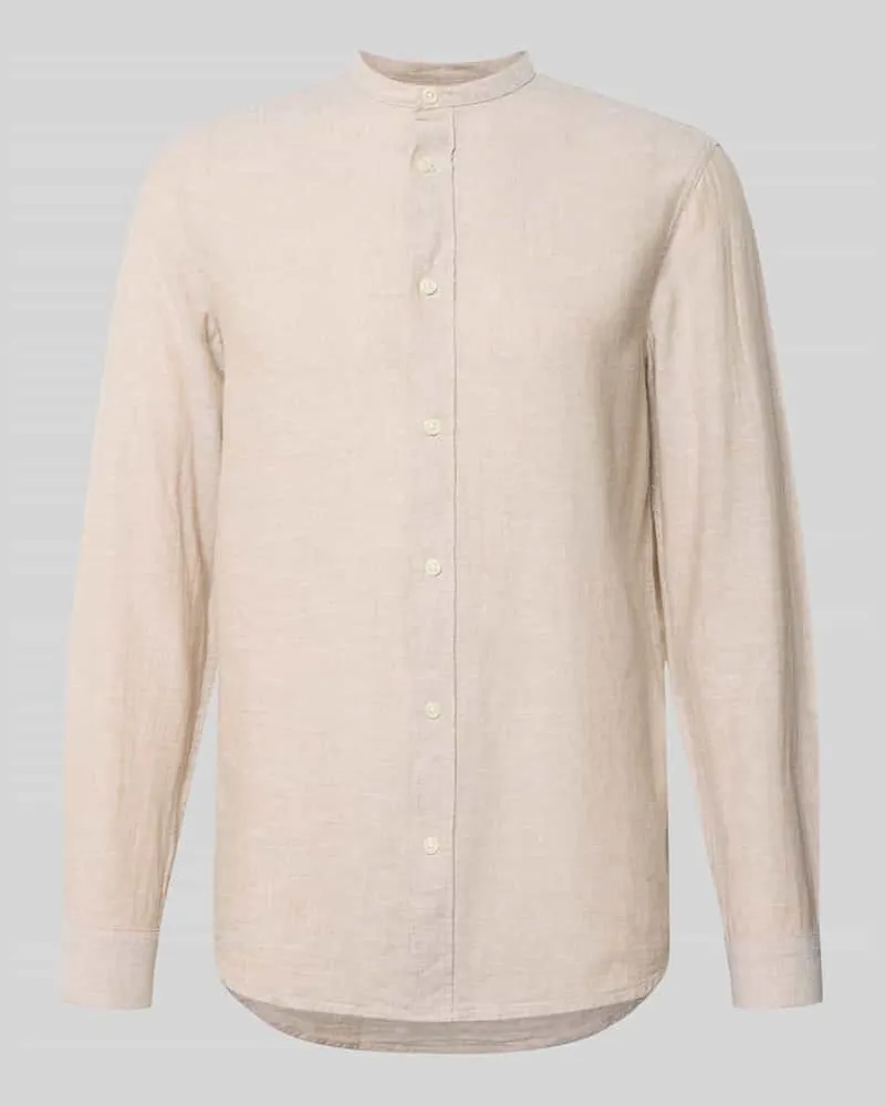 Only & Sons Slim Fit Freizeithemd aus Baumwoll-Leinen-Mix Modell 'CAIDEN Beige
