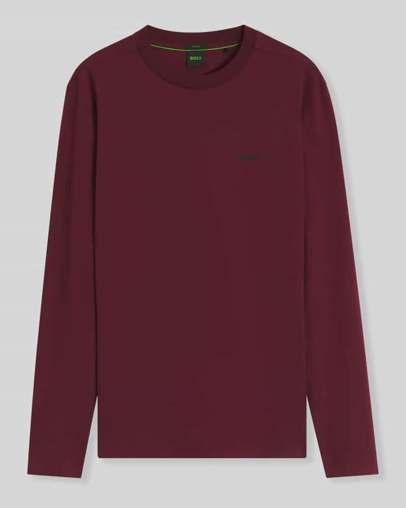 HUGO BOSS Regular Fit Langarmshirt aus Baumwoll-Mix Modell 'Tee Long Bordeaux