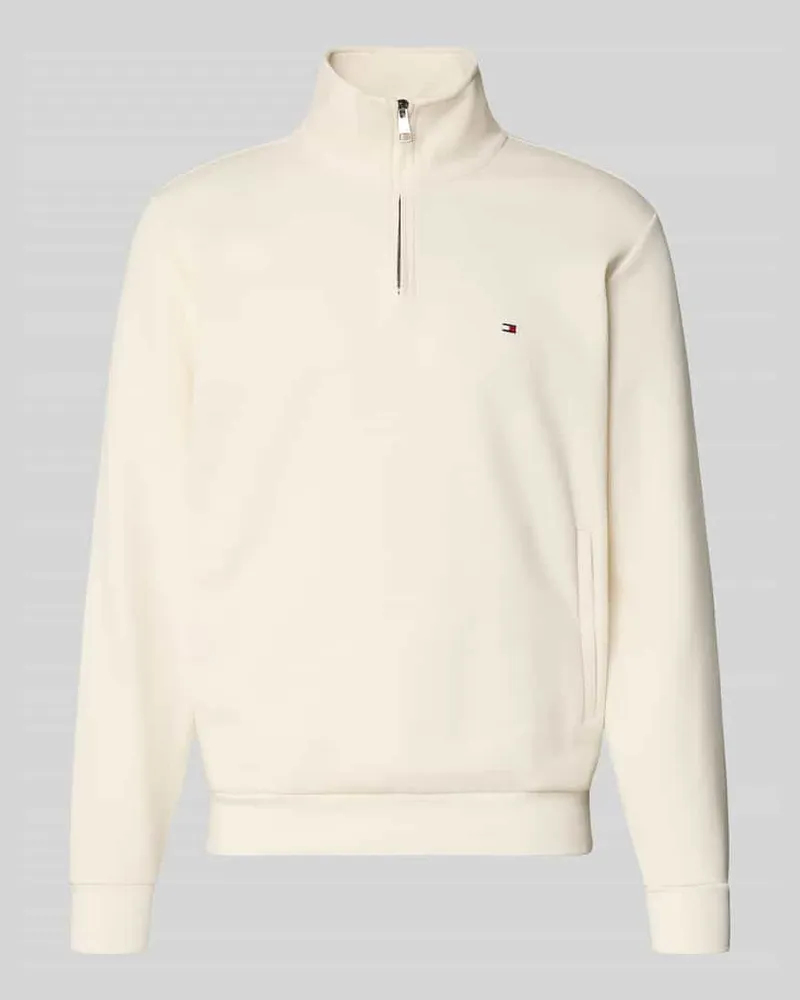 Tommy Hilfiger Regular Fit Troyer aus Baumwoll-Mix Offwhite