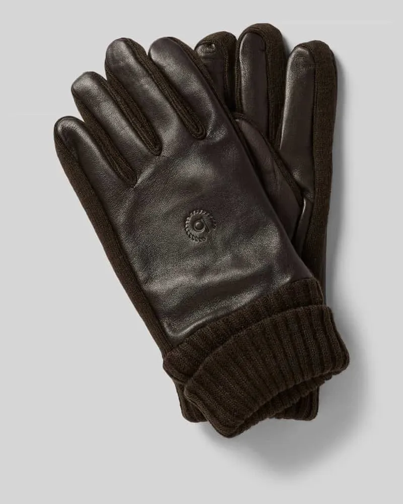 Bugatti Handschuhe aus Leder-Textil-Mix mit Label-Detail Dunkelbraun