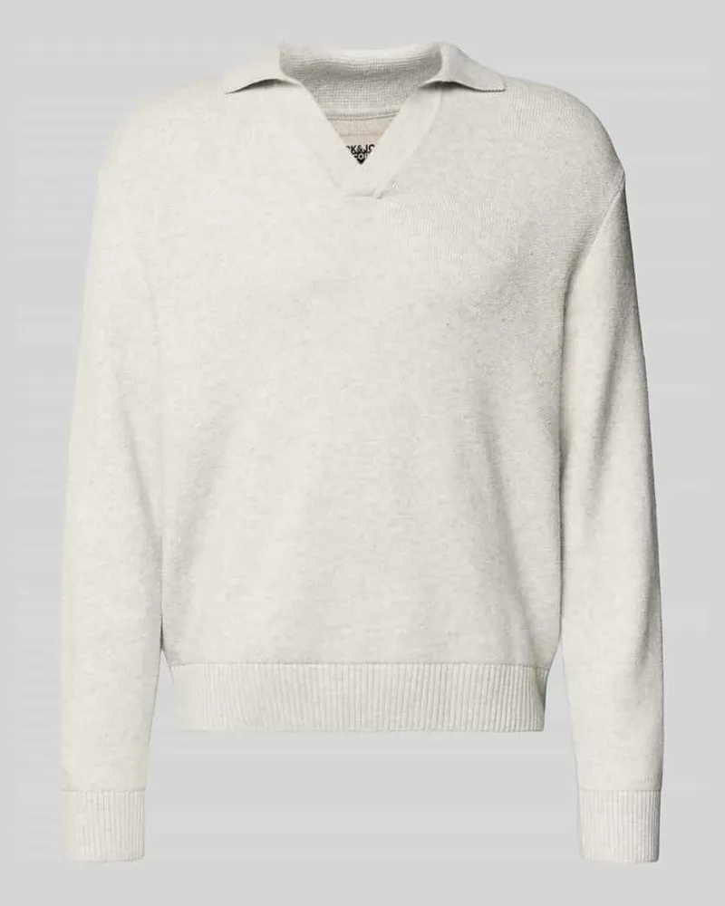 Jack & Jones Strickpullover mit V-Ausschnitt Modell 'COVER Hellgrau