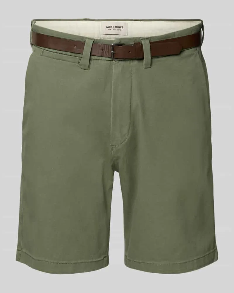 Jack & Jones Straight Fit Shorts mit abnehmbarem Gürtel Modell 'Adam Oliv