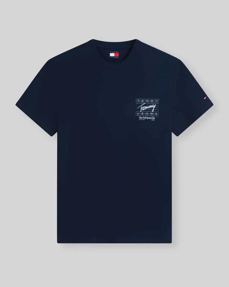 Tommy Hilfiger Regular Fit T-Shirt aus reiner Baumwolle mit Rücken-Print Marine