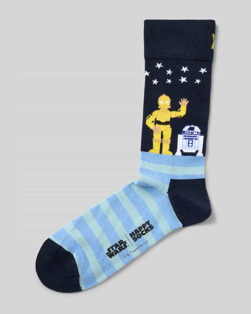 Happy Socks Socken aus elastischem Baumwoll-Mix mit Allover-Muster Marine