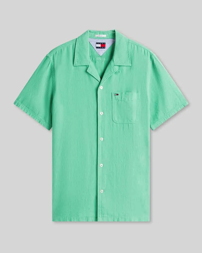 Tommy Hilfiger Regular Fit Freizeithemd aus Leinen-Baumwoll-Mix Gruen
