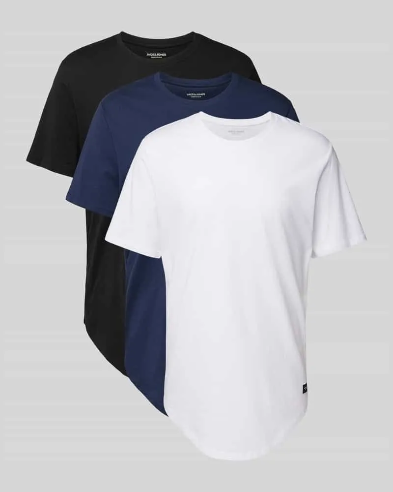 Jack & Jones T-Shirt mit Label-Patch Modell 'NOA' im 3er-Pack Weiss