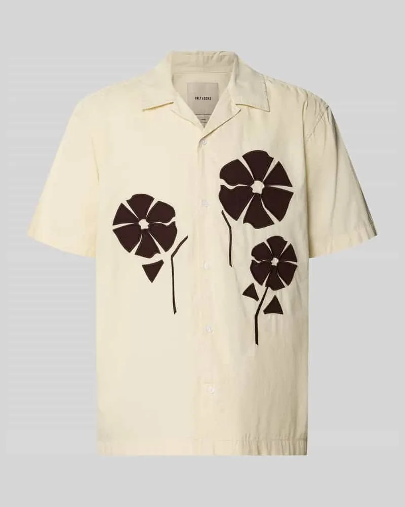 Only & Sons Loose Fit Freizeithemd aus reiner Baumwolle Modell 'SEEREN EMBROIDERY Offwhite