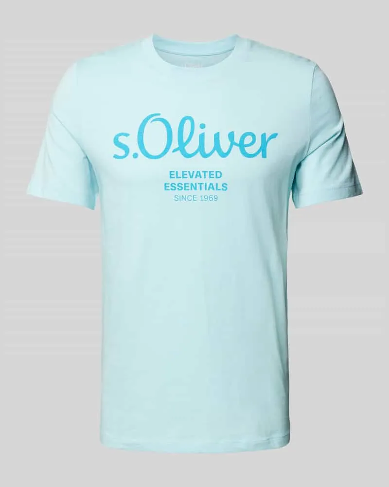 S.Oliver Regular Fit T-Shirt aus reiner Baumwolle mit großem Label Print Sky