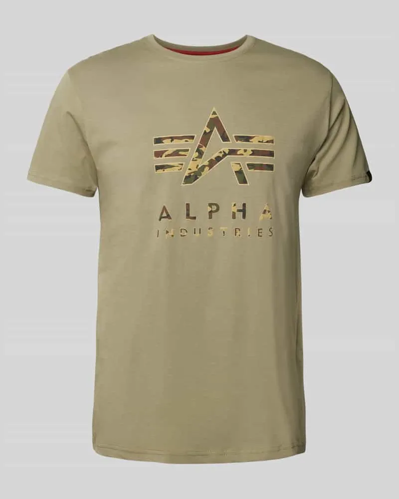 Alpha Industries T-Shirt mit Label-Print Oliv