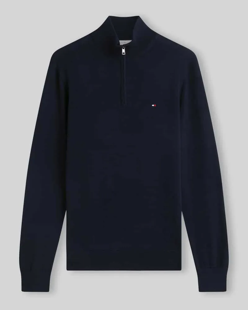 Tommy Hilfiger Regular Fit Troyer aus reiner Baumwolle Marine