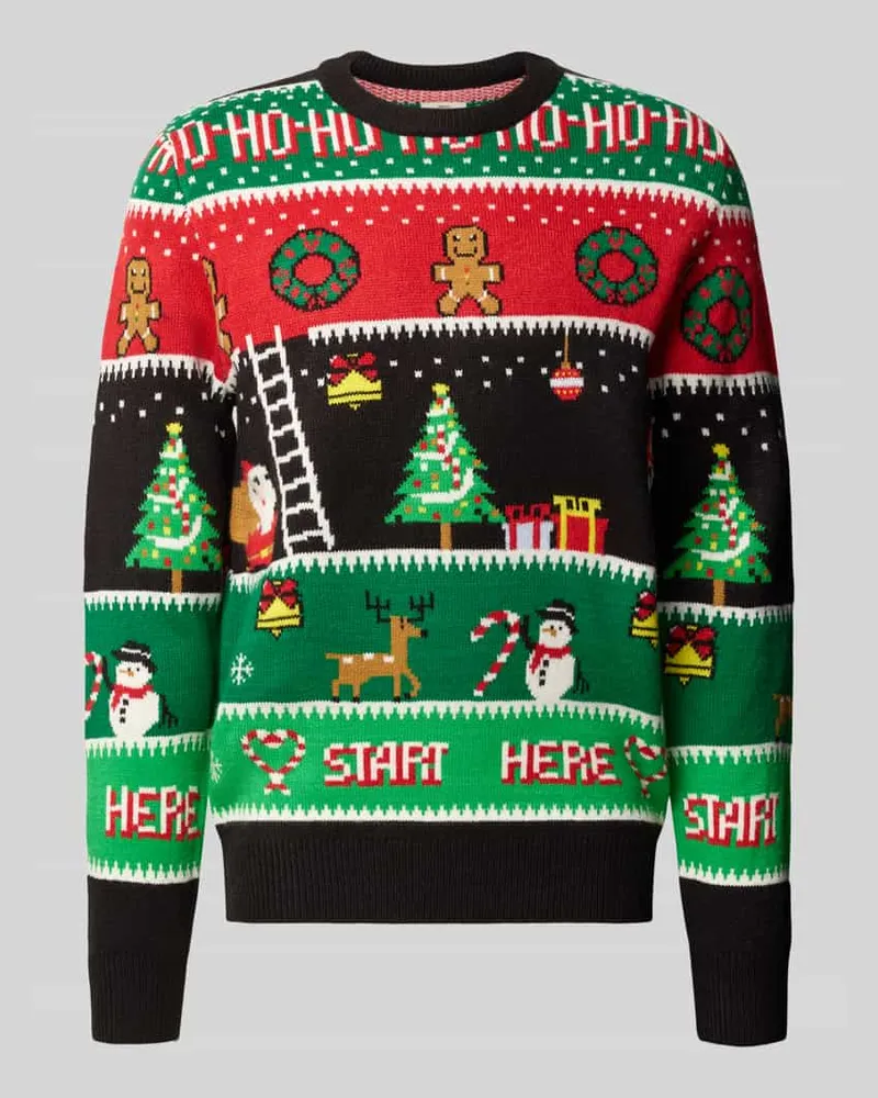 MONTEGO Weihnachtspullover im Allover-Look Gruen