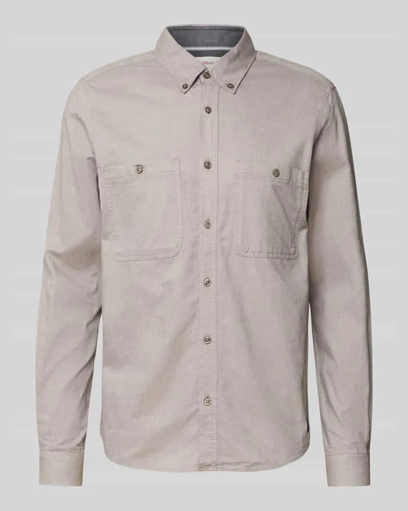 S.Oliver Regular Fit Freizeithemd aus reiner Baumwolle Beige