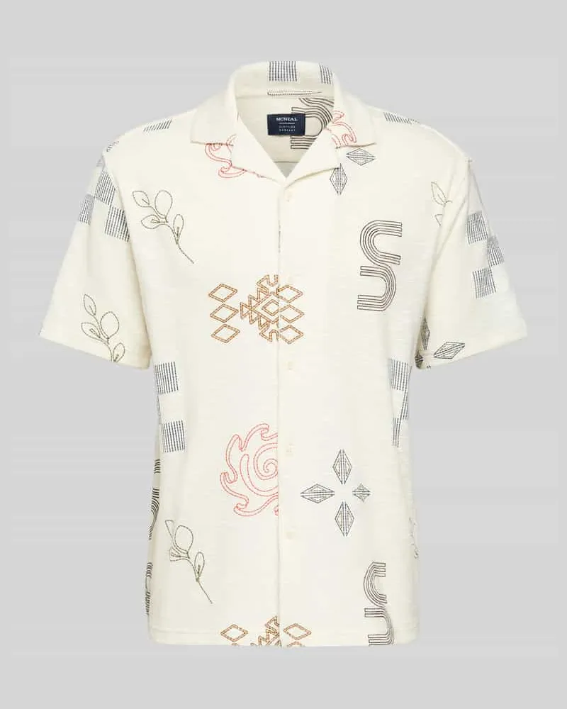 McNeal Slim Fit Freizeithemd mit Allover-Motiv-Stitching Ecru