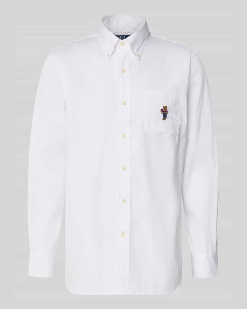 Ralph Lauren Custom Fit Business-Hemd mit Knopfleiste Weiss