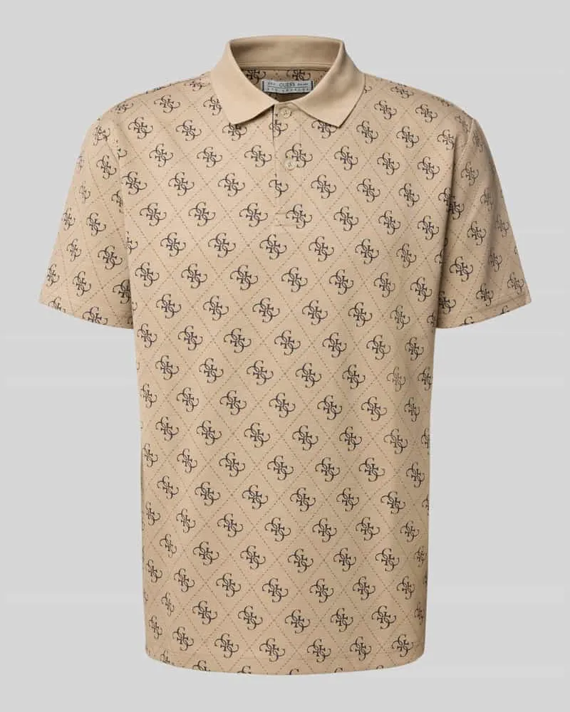 Guess Regular Fit Poloshirt mit Logo-Muster Beige