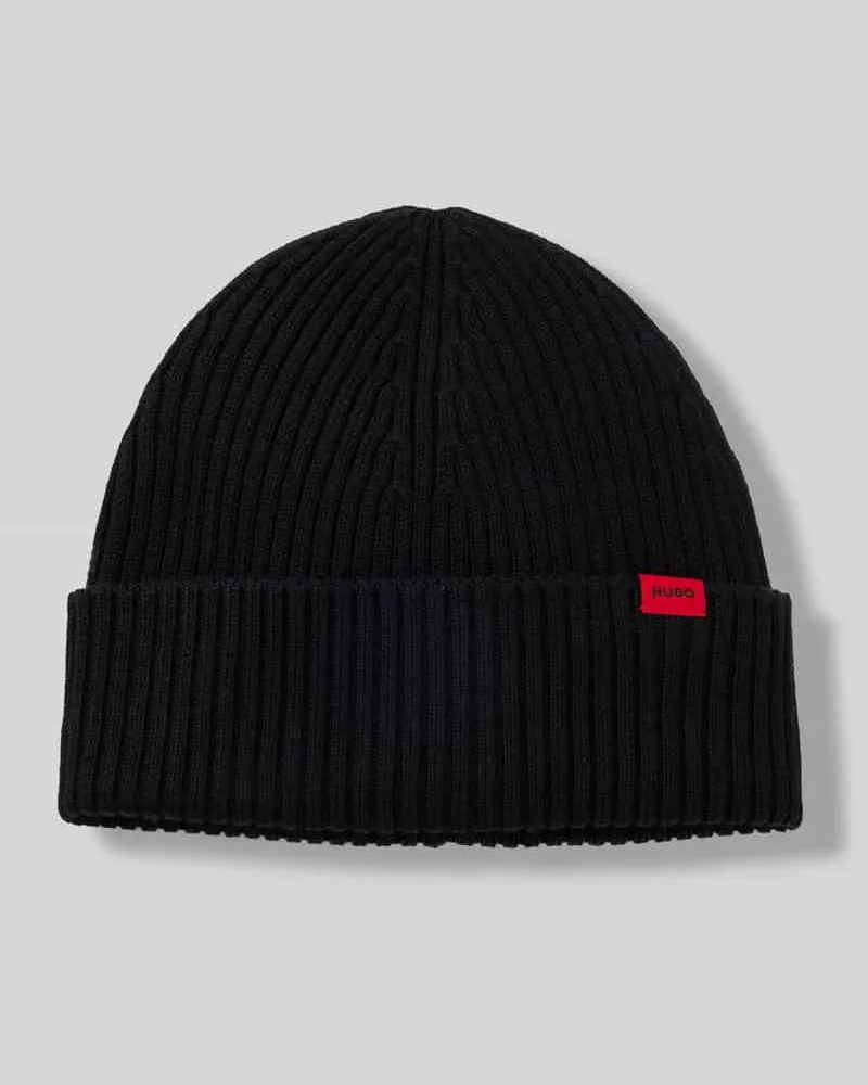 HUGO BOSS Beanie aus reiner gerippter Schurwolle Modell 'XOLA Black
