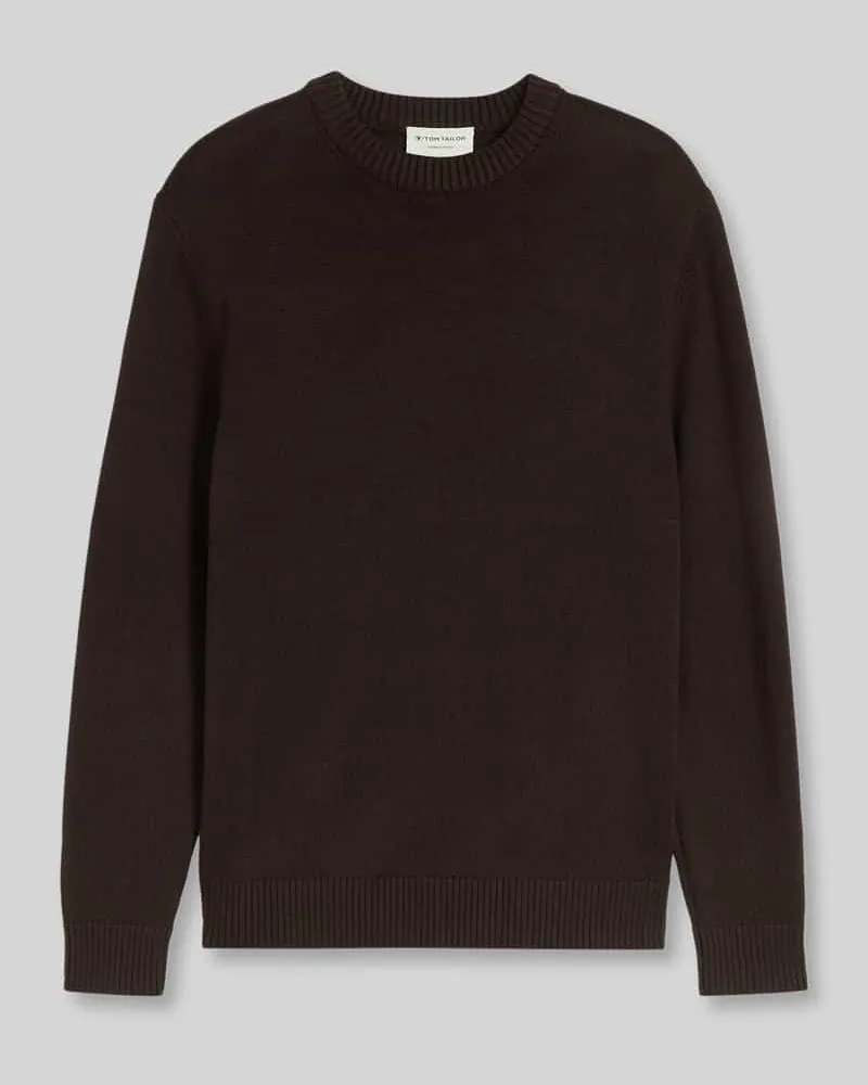 Tom Tailor Regular Fit Pullover aus reiner Baumwolle Dunkelbraun