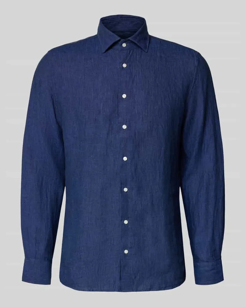Seidensticker Slim Fit Business-Hemd aus Leinen mit Kentkragen Marine
