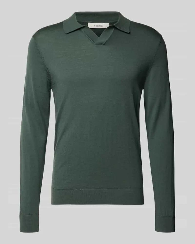 Selected Homme Regular Fit Poloshirt aus reiner Wolle Modell 'TRAY Dunkelgruen