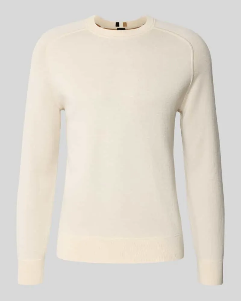 HUGO BOSS Regular Fit Strickpullover aus Baumwoll-Schurwoll-Mix Modell 'HIDONEO Offwhite