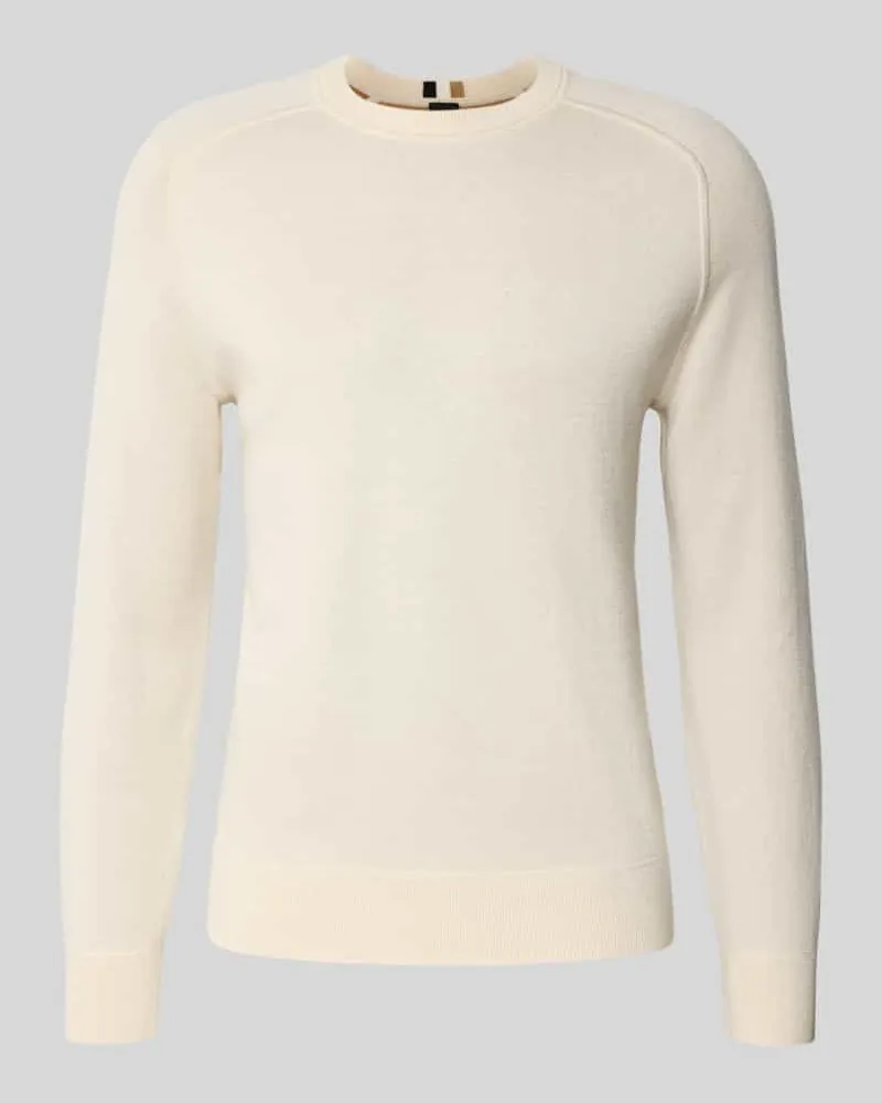 HUGO BOSS Regular Fit Strickpullover aus Baumwoll-Schurwoll-Mix Modell 'HIDONEO Offwhite