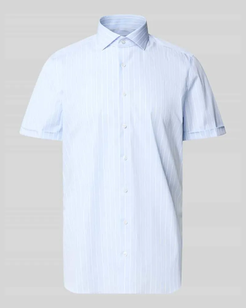 Olymp Slim Fit Business-Hemd mit Blockstreifen und Kentkragen Bleu