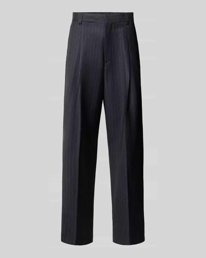 HUGO BOSS Loose Fit Bundfaltenhose aus Wolle mit Bügelfalte Dunkelblau