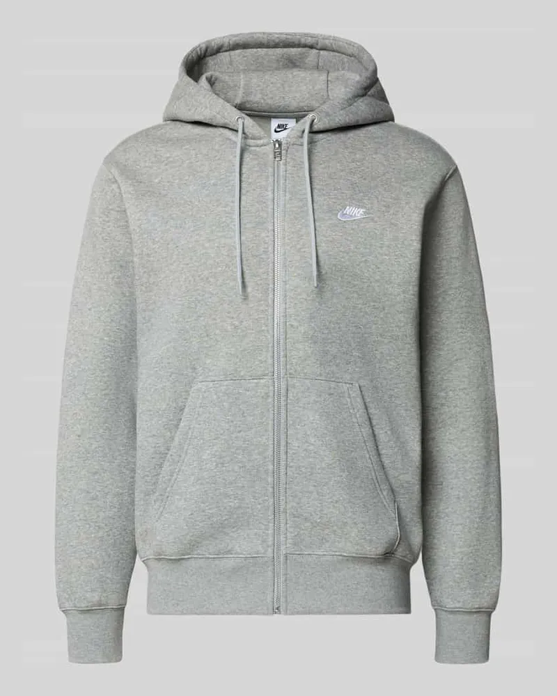 Nike Sweatjacke mit Label-Stitching und Känguru-Tasche Hellgrau