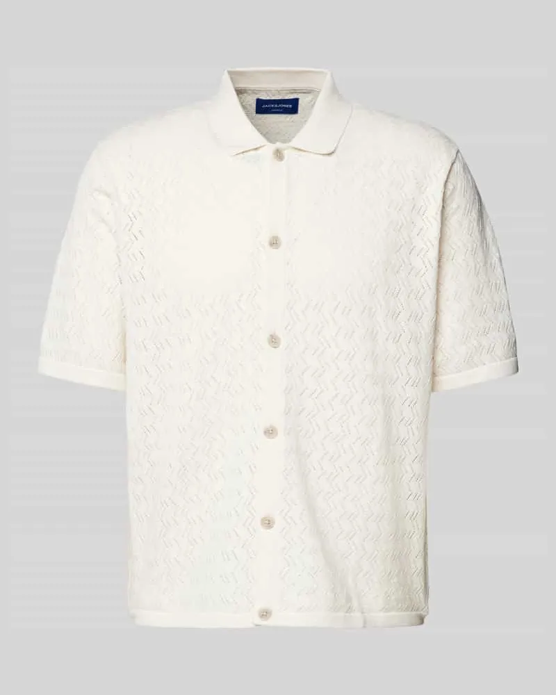 Jack & Jones Regular Fit Freizeithemd mit Lochstickerei Modell 'NOTO Offwhite