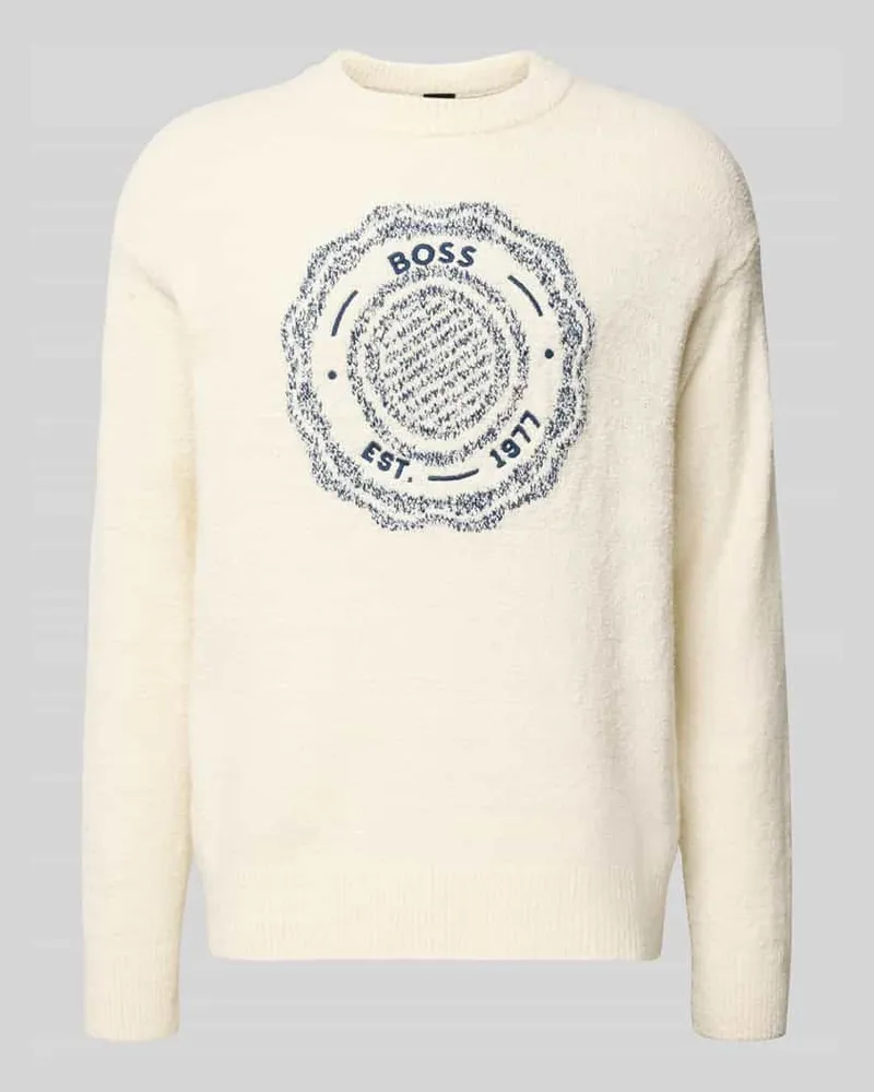 HUGO BOSS Regular Fit Strickpullover aus Woll-Mix Modell 'KERBERT Offwhite