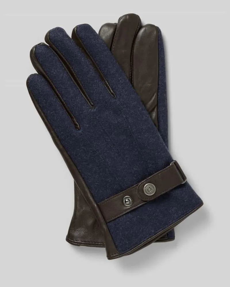 Bugatti Handschuhe aus Schafsleder-Textil-Mix mit Riegel Marine