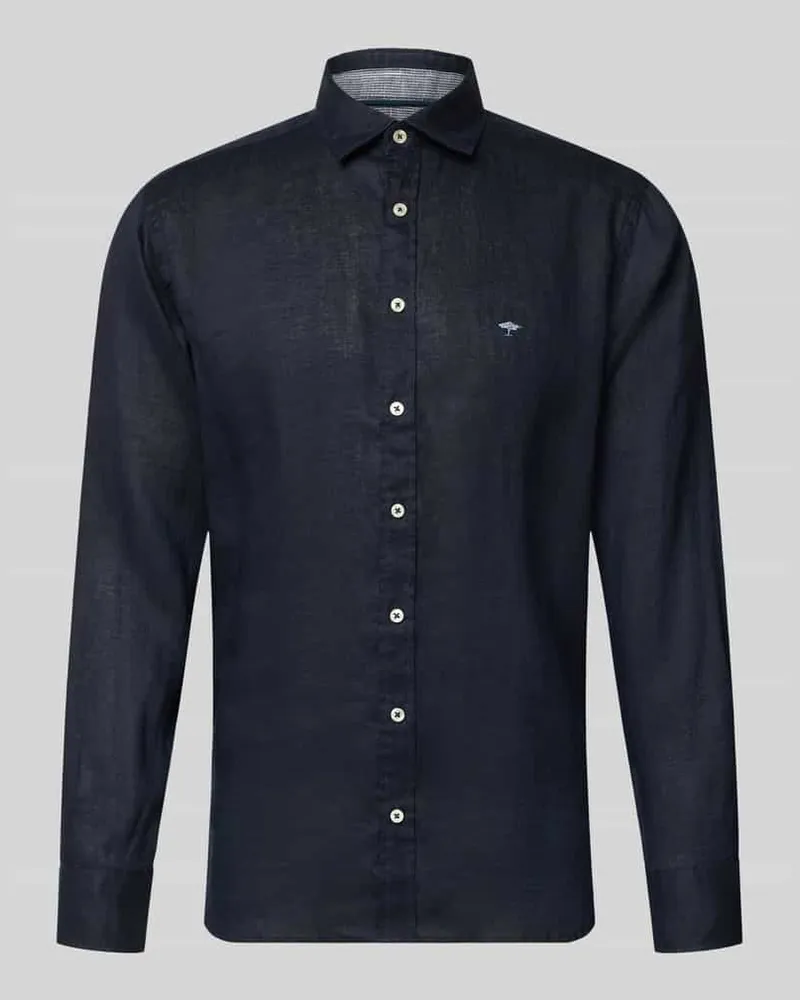 Fynch-Hatton Slim Fit Leinenhemd mit Haifischkragen Marine