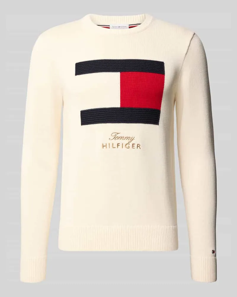 Tommy Hilfiger Regular Fit Pullover mit Motiv-Print Offwhite