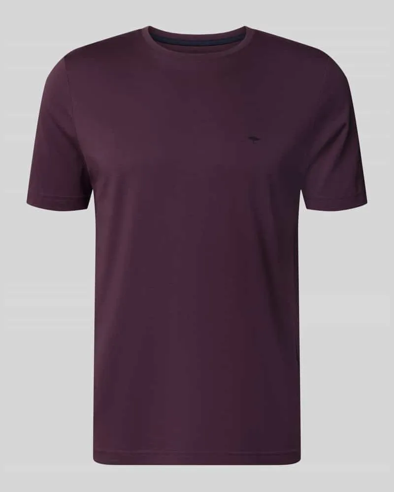 Fynch-Hatton T-Shirt mit Rundhalsausschnitt und Label-Stitching Aubergine