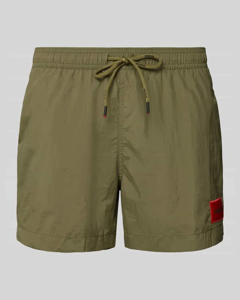 HUGO BOSS Badeshorts mit Label Patch Modell 'DOMINICA Khaki