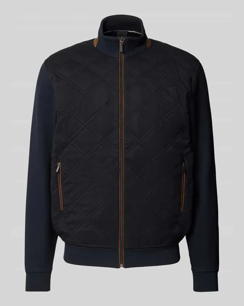 Bugatti Sweatjacke mit Steppnähten und Reißverschluss Marine